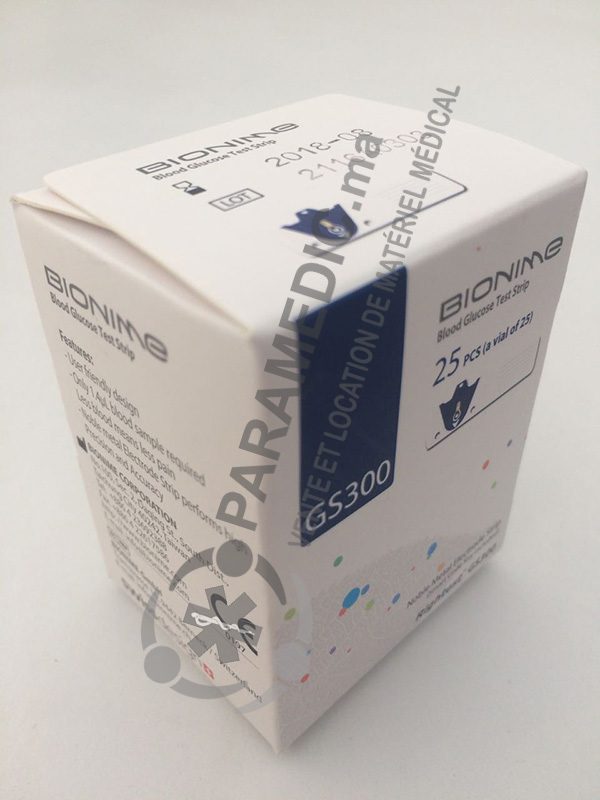 Bionime GS300 25 bandelettes de test de la glycémie | Paramedic.ma