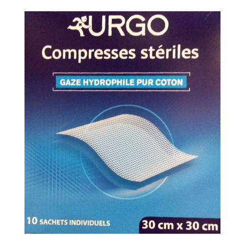 Urgo Compresses Stériles 10x10cm – Gaze Hydrophile Pur Coton 10 sachets de 2